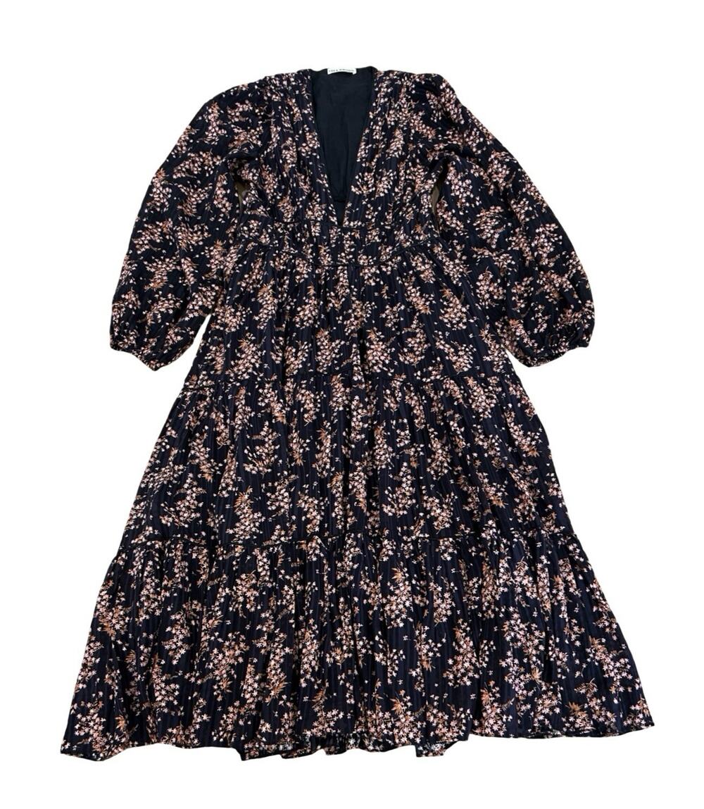 Ulla Johnson Joan Floral Print Midi Dress Size 4 Black Cotton Blend Lined V Neck